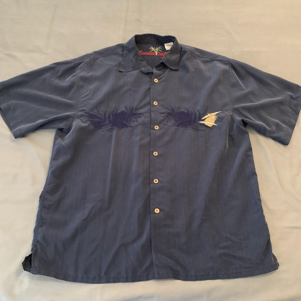 Bamboo Cay Shirt Mens Large Blue Hawaiian Pineapple Short Sleeve Button Front